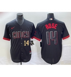 Men's Cincinnati Reds #14 Pete Rose Number Black 2023 City Connect Cool Base Stitched Jersey 1