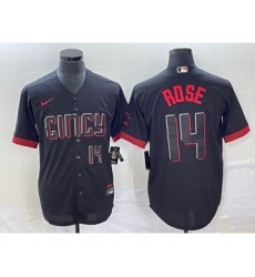 Men's Cincinnati Reds #14 Pete Rose Number Black 2023 City Connect Cool Base Stitched Jersey 2