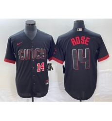 Men's Cincinnati Reds #14 Pete Rose Number Black 2023 City Connect Cool Base Stitched Jersey