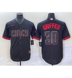 Men's Cincinnati Reds #30 Ken Griffey Jr Black 2023 City Connect Cool Base Stitched Jersey1