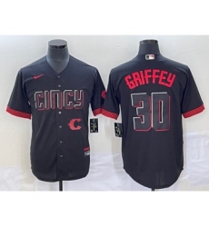 Men's Cincinnati Reds #30 Ken Griffey Jr Black 2023 City Connect Cool Base Stitched Jersey