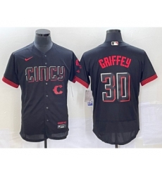 Men's Cincinnati Reds #30 Ken Griffey Jr Black 2023 City Connect Flex Base Stitched Jersey 1