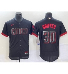 Men's Cincinnati Reds #30 Ken Griffey Jr Black 2023 City Connect Flex Base Stitched Jersey