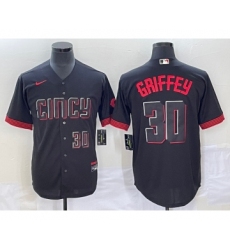 Men's Cincinnati Reds #30 Ken Griffey Jr Number Black 2023 City Connect Cool Base Stitched Jersey2