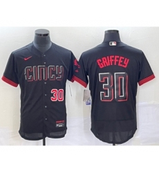 Men's Cincinnati Reds #30 Ken Griffey Jr Number Black 2023 City Connect Flex Base Stitched Jersey 1