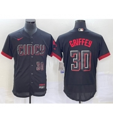 Men's Cincinnati Reds #30 Ken Griffey Jr Number Black 2023 City Connect Flex Base Stitched Jersey 2