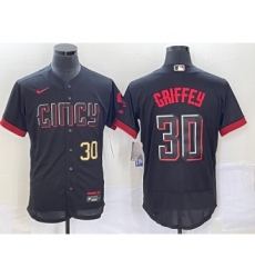 Men's Cincinnati Reds #30 Ken Griffey Jr Number Black 2023 City Connect Flex Base Stitched Jersey