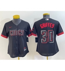 Women's Cincinnati Reds #30 Ken Griffey Jr Black 2023 City Connect Cool Base Stitched Jersey1