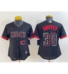 Women's Cincinnati Reds #30 Ken Griffey Jr Black 2023 City Connect Cool Base Stitched Jersey