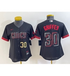 Women's Cincinnati Reds #30 Ken Griffey Jr Number Black 2023 City Connect Cool Base Stitched Jersey1