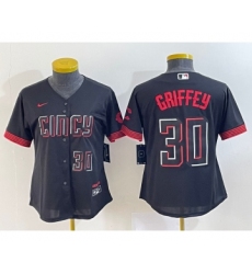 Women's Cincinnati Reds #30 Ken Griffey Jr Number Black 2023 City Connect Cool Base Stitched Jersey2