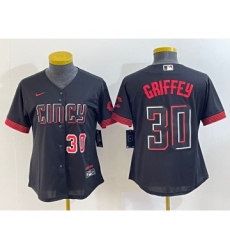 Women's Cincinnati Reds #30 Ken Griffey Jr Number Black 2023 City Connect Cool Base Stitched Jersey