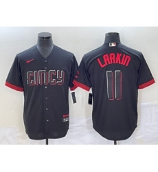 Men's Cincinnati Reds #11 Barry Larkin Black 2023 City Connect Cool Base Stitched Jersey1