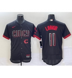 Men's Cincinnati Reds #11 Barry Larkin Black 2023 City Connect Flex Base Stitched Jersey 1