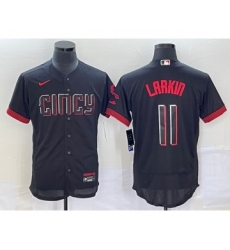 Men's Cincinnati Reds #11 Barry Larkin Black 2023 City Connect Flex Base Stitched Jersey