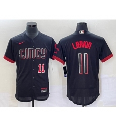 Men's Cincinnati Reds #11 Barry Larkin Number Black 2023 City Connect Flex Base Stitched Jersey 2