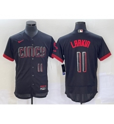 Men's Cincinnati Reds #11 Barry Larkin Number Black 2023 City Connect Flex Base Stitched Jersey