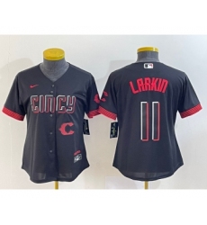 Women's Cincinnati Reds #11 Barry Larkin Black 2023 City Connect Cool Base Stitched Jersey1