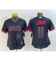 Women's Cincinnati Reds #11 Barry Larkin Number Black 2023 City Connect Cool Base Stitched Jersey2