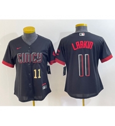 Women's Cincinnati Reds #11 Barry Larkin Number Black 2023 City Connect Cool Base Stitched Jersey