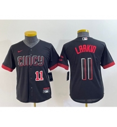 Youth Cincinnati Reds #11 Barry Larkin Number Black 2023 City Connect Cool Base Stitched Jersey1