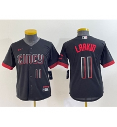 Youth Cincinnati Reds #11 Barry Larkin Number Black 2023 City Connect Cool Base Stitched Jersey2