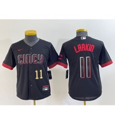 Youth Cincinnati Reds #11 Barry Larkin Number Black 2023 City Connect Cool Base Stitched Jersey