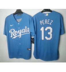 Men's Kansas City Royals #13 Salvador Perez Light Blue Cool Base Stitched MLB Jersey