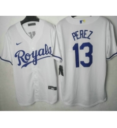 Men's Kansas City Royals #13 Salvador Perez White Cool Base Stitched MLB Jersey