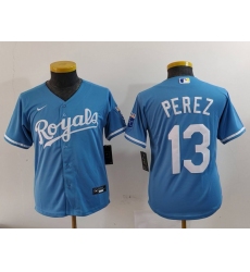 Youth Kansas City Royals #13 Salvador Perez Light Blue Cool Base Stitched Jersey