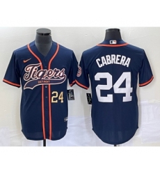 Men's Detroit Tigers #24 Miguel Cabrera Number Navy Blue Cool Base Stitched Baseball Jersey