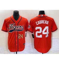 Men's Detroit Tigers #24 Miguel Cabrera Number Orange Cool Base Stitched Baseball Jersey