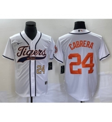 Men's Detroit Tigers #24 Miguel Cabrera Number White Cool Base Stitched Baseball Jersey