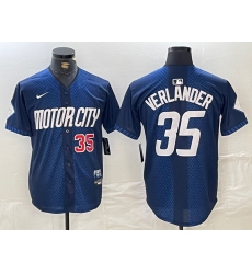 Men's Detroit Tigers #35 Justin Verlander Number Navy 2024 City Connect Cool Base Limited Stitched Jersey