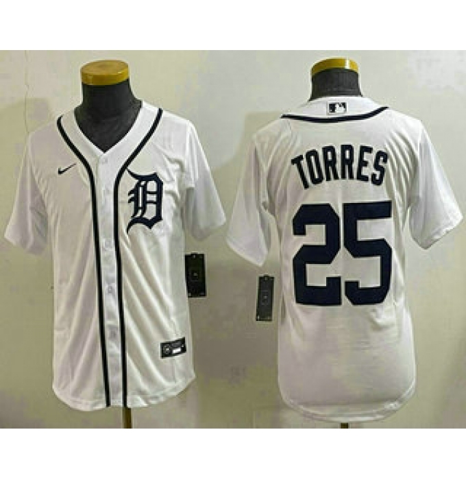 Youth Detroit Tigers #25 Gleyber Torres White Cool Base Stitched Jersey