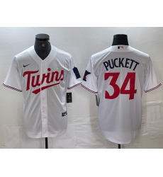 Men's Minnesota Twins #34 Kirby Puckett White Red Stitched MLB Cool Base Nike Jersey