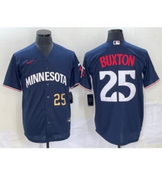 Men's Minnesota Twins #25 Byron Buxton Number 2023 Navy Blue Cool Base Stitched Jersey