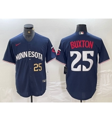 Men's Minnesota Twins #25 Byron Buxton Number 2023 Navy Blue Cool Base Stitched Jerseys