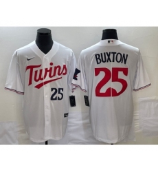 Men's Minnesota Twins #25 Byron Buxton Number White Red Stitched MLB Cool Base Nike Jersey