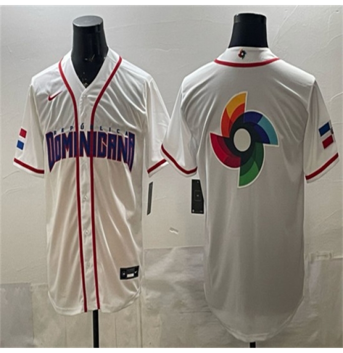 Men's Dominican Republic Baseball Team Big Logo White 2026 World Baseball Classic Home Stadium Stitched Jersey