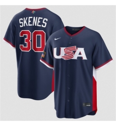 Men's USA Baseball #30 Paul Skenes Navy 2026 World Baseball Classic Road Stadium Stitched Jersey