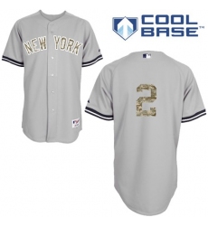 Men's Majestic New York Yankees #2 Derek Jeter Replica Grey USMC Cool Base MLB Jersey