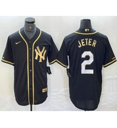 Men's New York Yankees #2 Derek Jeter Black Gold Cool Base Stitched Baseball Jersey