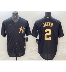 Men's New York Yankees #2 Derek Jeter Black Gold Cool Base Stitched Jersey