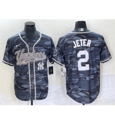 Men's New York Yankees #2 Derek Jeter Grey Camo Cool Base Stitched Baseball Jersey1