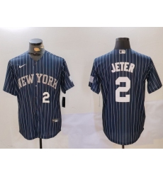 Men's New York Yankees #2 Derek Jeter Navy Pinstripe Fashion Cool Base Jerseys