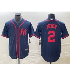 Men's New York Yankees #2 Derek Jeter Navy Red Fashion Cool Base Jersey