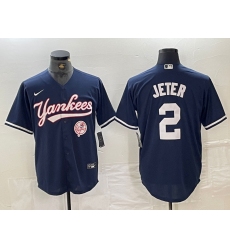 Men's New York Yankees #2 Derek Jeter Navy With Cool Base Stitched Baseball Jersey