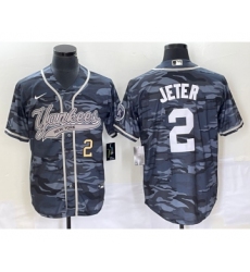 Men's New York Yankees #2 Derek Jeter Number Grey Camo Cool Base Stitched Baseball Jersey