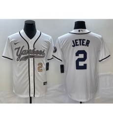 Men's New York Yankees #2 Derek Jeter Number White Cool Base Stitched Baseball Jersey